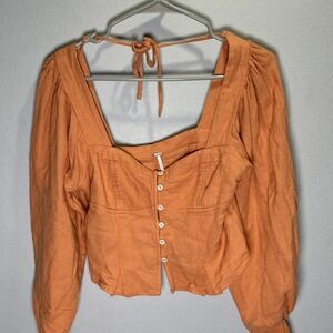 Free People Size XS Long Sleeve Peasant Top Blouse Boho Crop Buttons